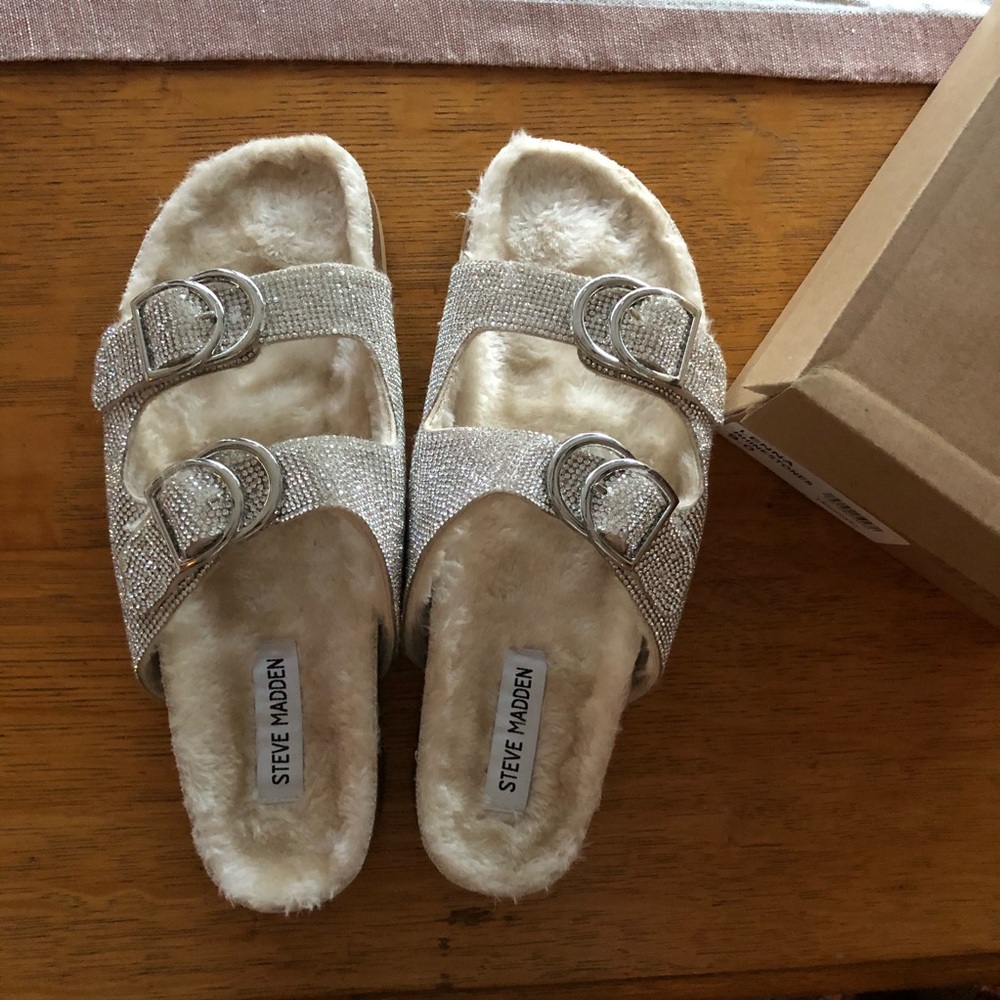 Lenna Rhinestone Steve Madden Fur Sandals